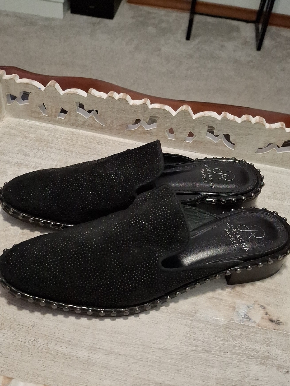Adrianna Papell Adrianna Herringbone Black Studded Mule Slip-On Loafers size 7